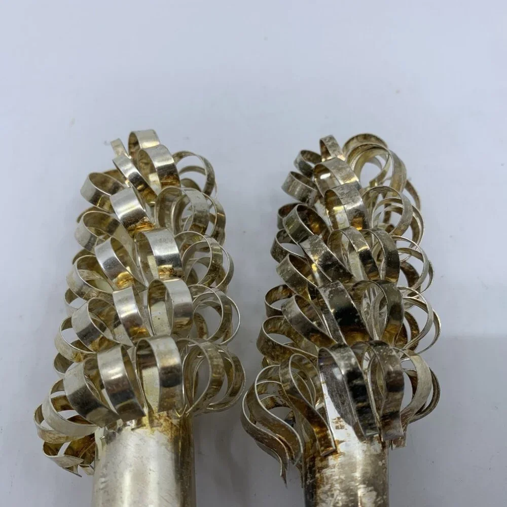 Vintage Brass Ribbon Loop Slim Taper Candle Covers 4.5” Tall MCM Pair - Picture 2 of 5